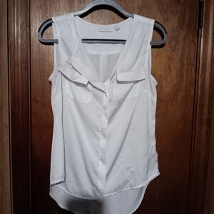 New York & Company White Sleeveless Blouse